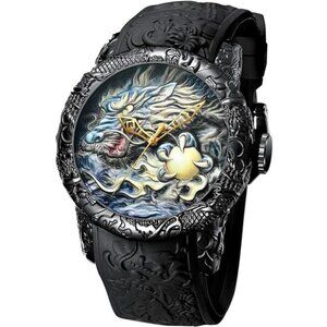 Men's Fashion Big Dial 3D Sculpture Dragon Watches Men Quartz Watches Luxury